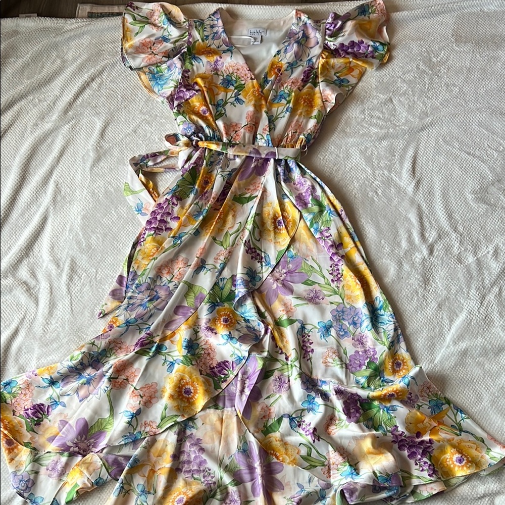 Floral Faux Wrap Maxi Dress with Belt